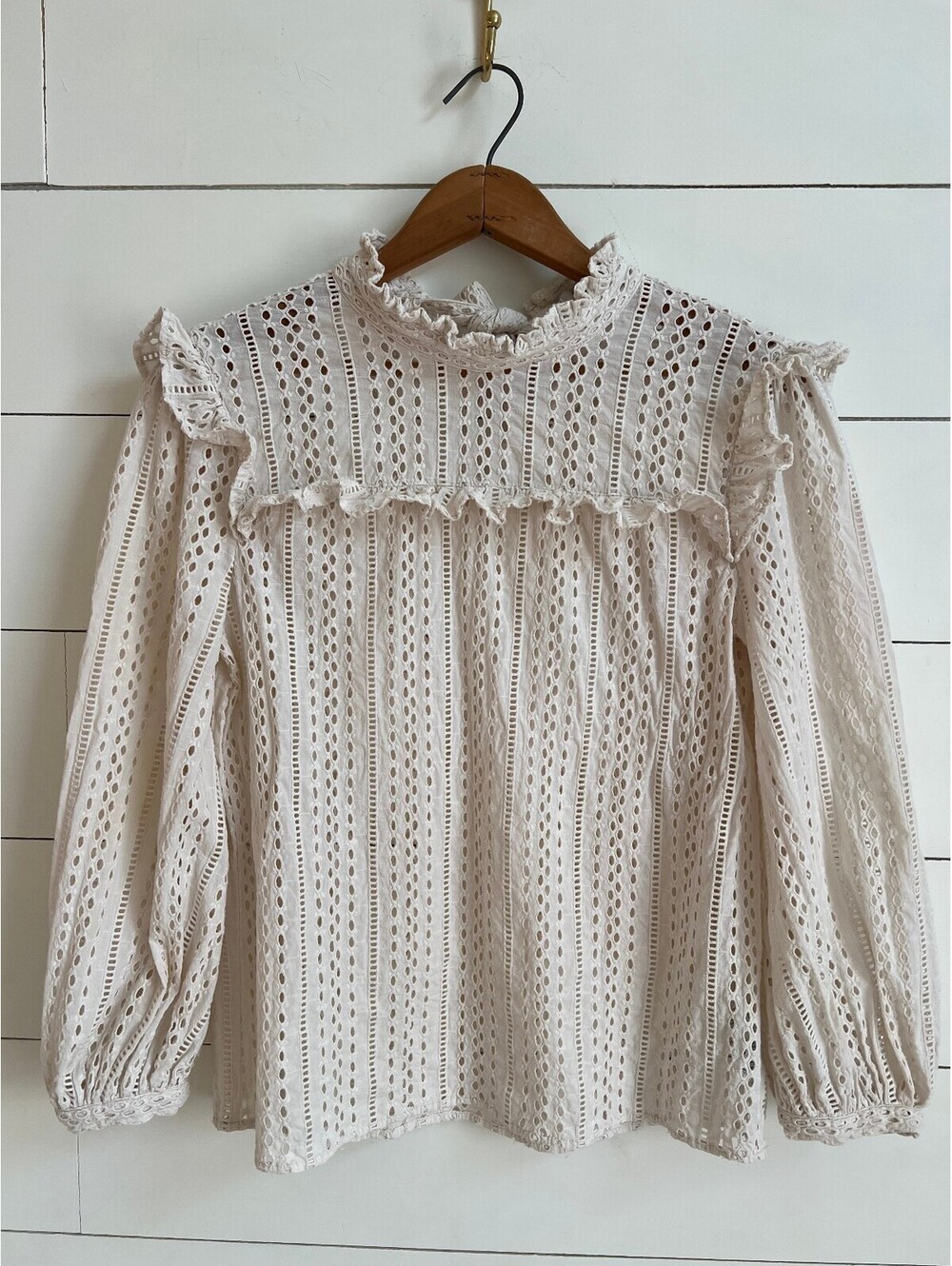 Madewell Eyelet Mockneck Ruffle Top Women's XS Ivory Boho Feminine Cottagecore